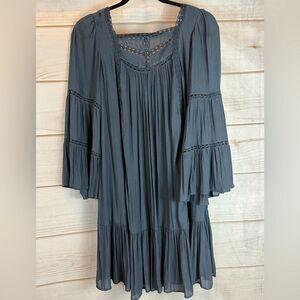 NWOT Women’s Ann Taylor LOFT A-Line Boho Dress Bell Sleeves XS Blue/Gray Peasant